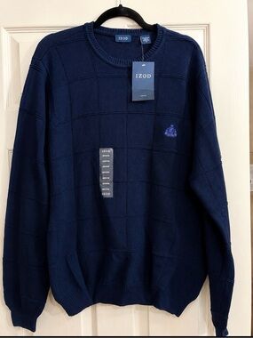 Izod Navy Textured Grid Crewneck Sweater